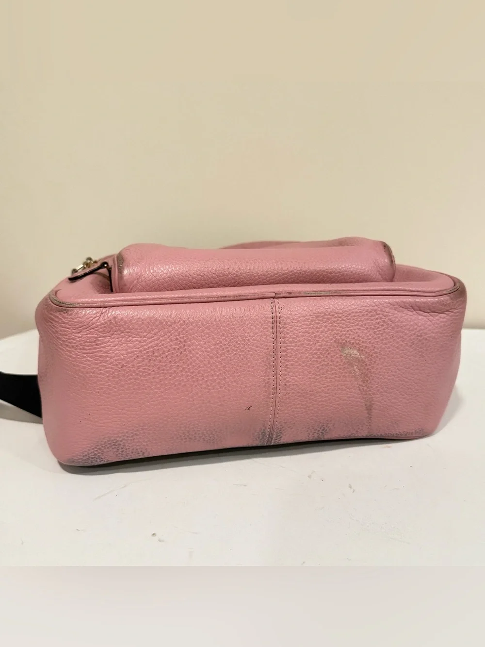 Coach Court Backpack 5666 Pink Pebble Leather Gold Zip Mini Daypack Bookbag